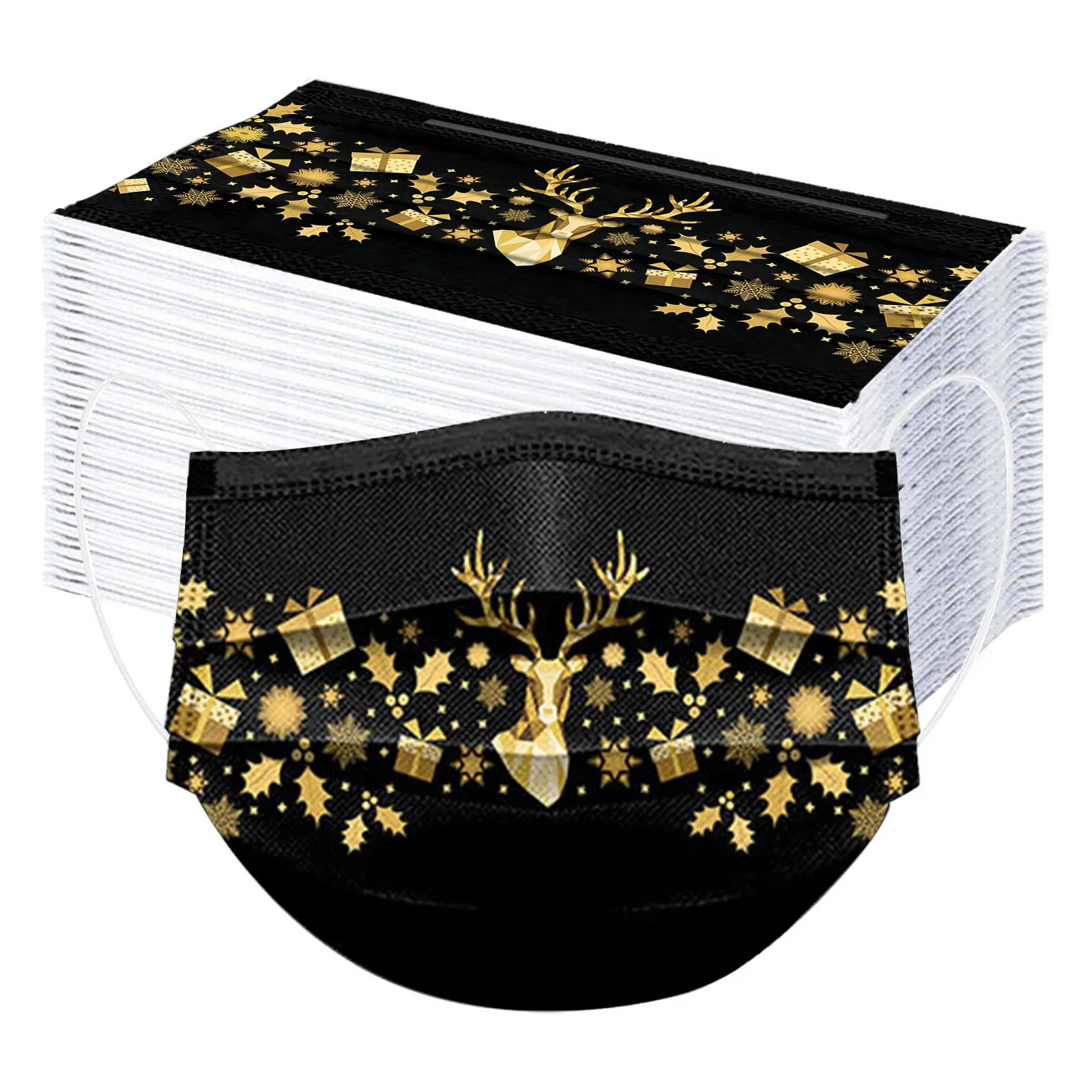 50 قطعة من قناع عيد الميلاد المطبوع على شكل ندفة الثلج للاستعمال مرة واحدة للبالغين، قناع عيد الميلاد الذهبي، قناع تزيين حفلات عيد الميلاد المجيد #3