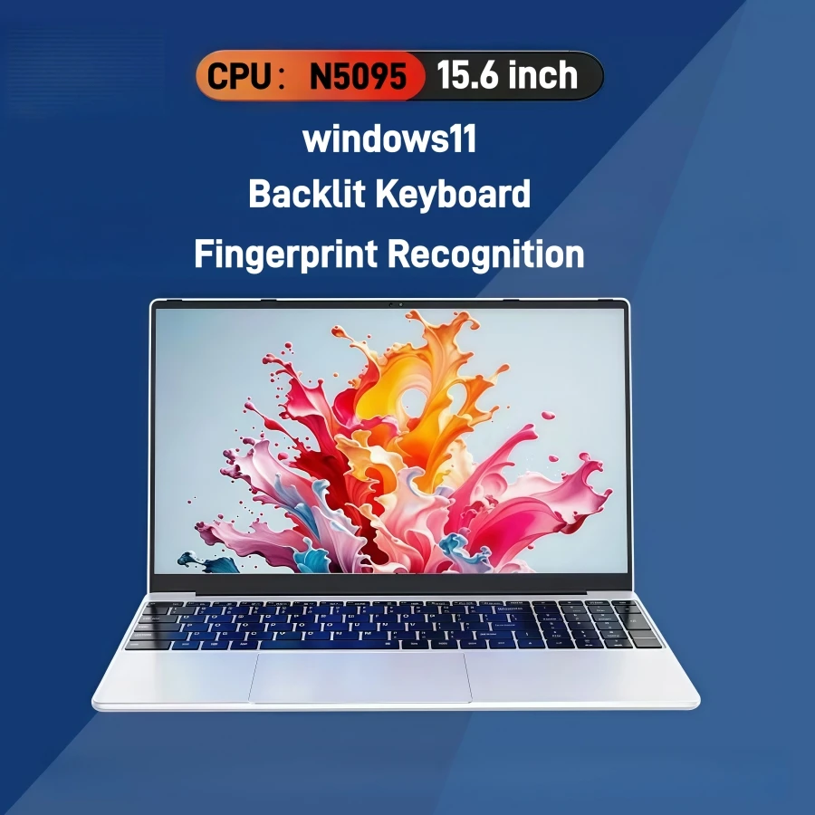كمبيوتر محمول للألعاب IPS Intel N5095 مقاس 15.6 بوصة كمبيوتر محمول محمول بسعة 16 جيجابايت و32 جيجابايت DDR4 512 جيجابايت/1 تيرابايت SSD Windows11 التعرف على بصمات الأصابع