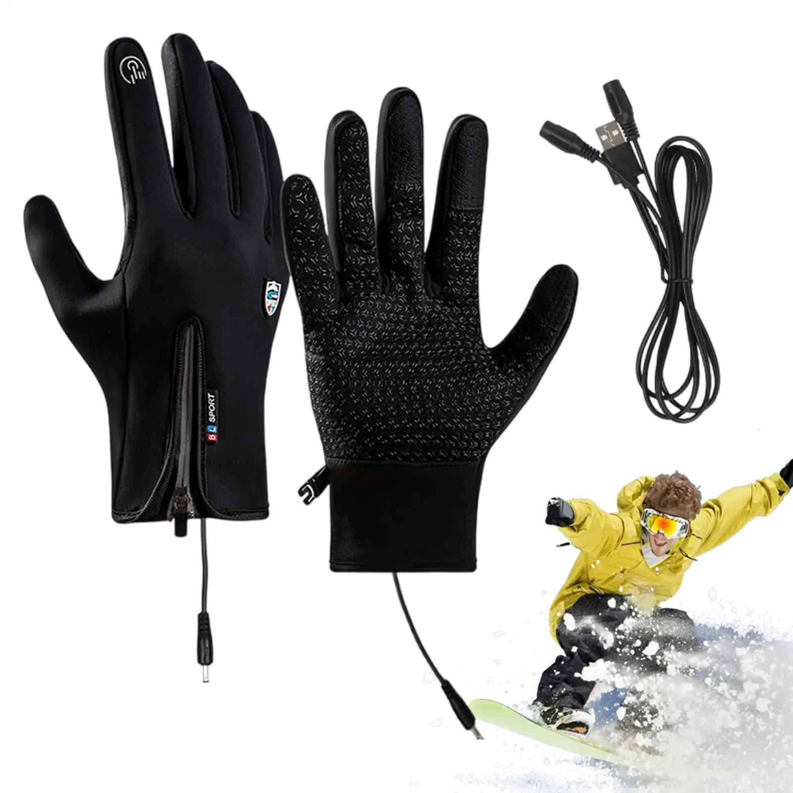 1 pair Womens Heated Gloves USB Hand Warming Gloves Non-Slip Winter Gloves With Zipper Design Ice Fishing Gear For Men Women