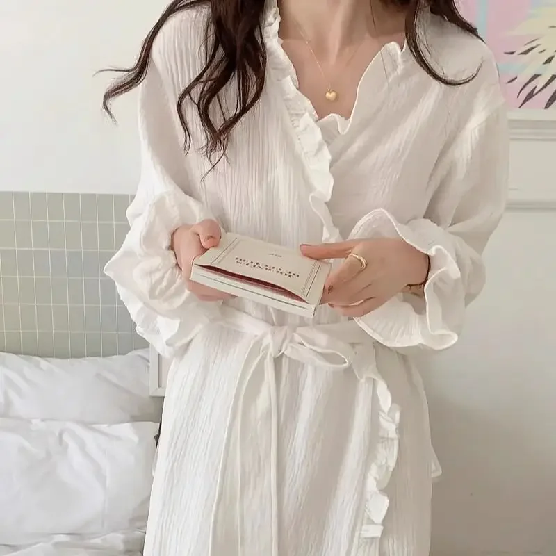 Long Sleeved Robe Simple Fashion Nightdress Women's Home Clothes Sexy costume Attractive Nightgown Bridesmaid Dress Woman Gift