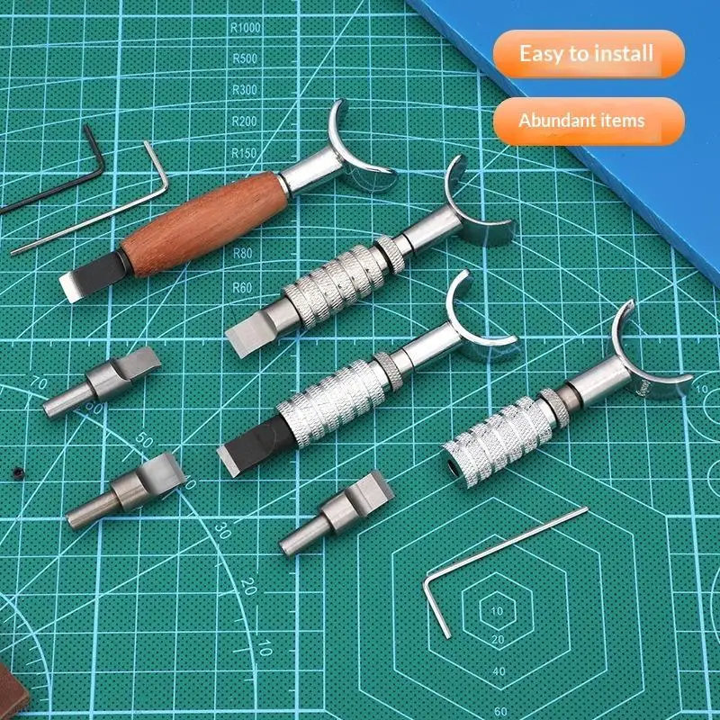 Sharp Rotary Leather Carving Knife with 3 Replaceable Stamping Blades Multipurpose for Handmade Leather Bag Making
