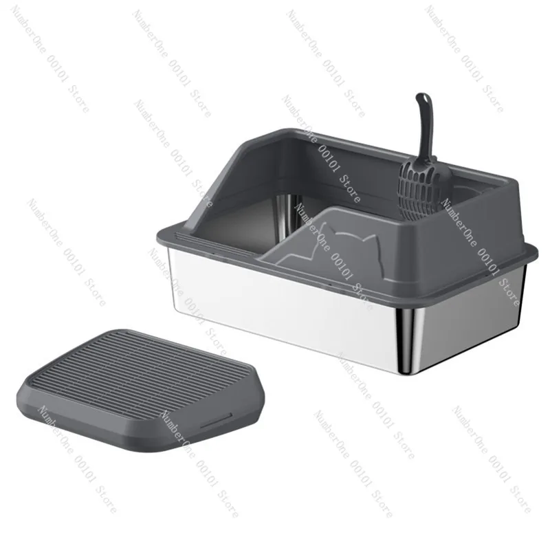 Stainless Steel Cat Litter Box,Oversized Open Pet Toilet with High Fence,Splash-Proof Cat Supplies for Easy Cleaning