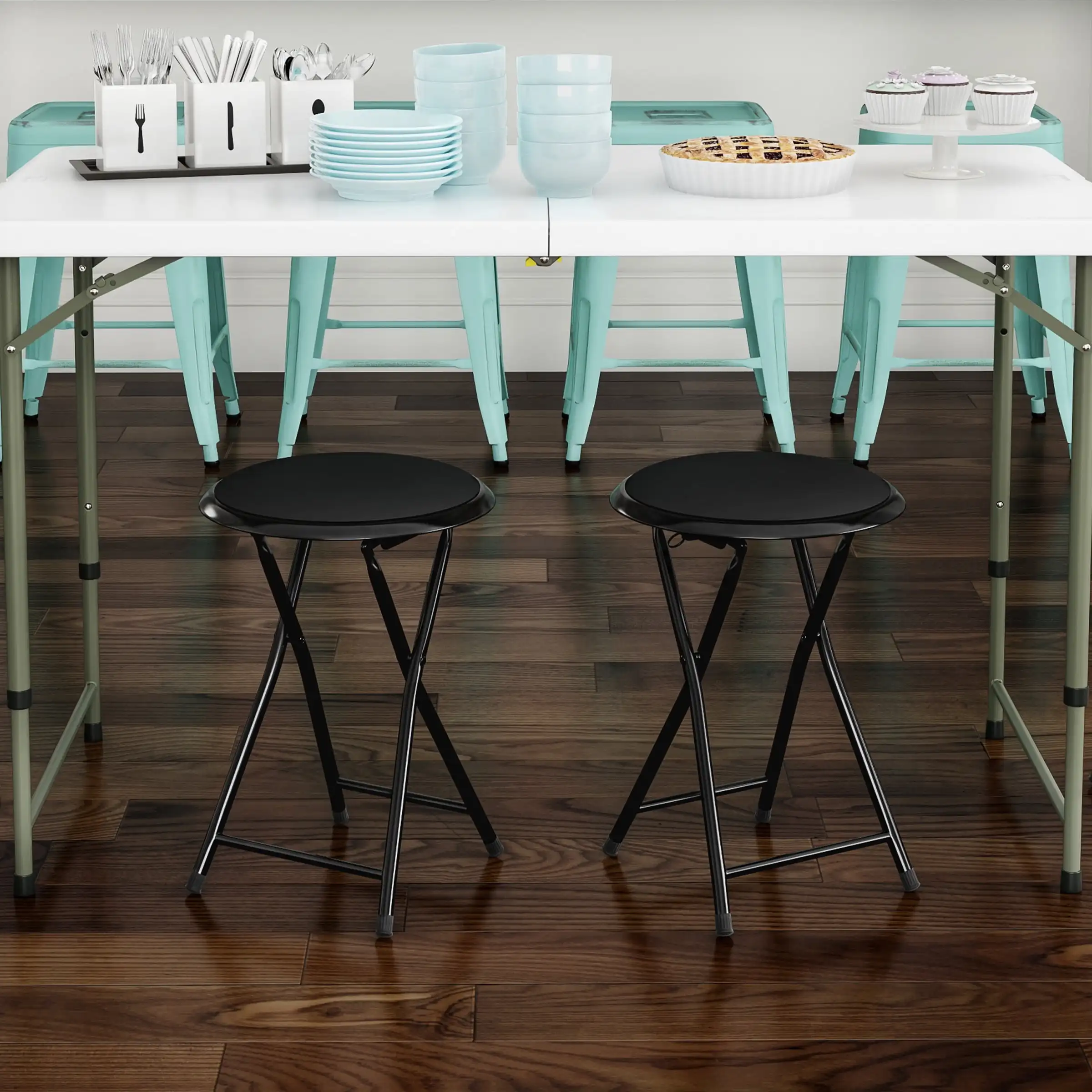 Home Backless 18-Inch Vouwbalk Met 225Lb Capaciteit, Zwart, Set Van 2