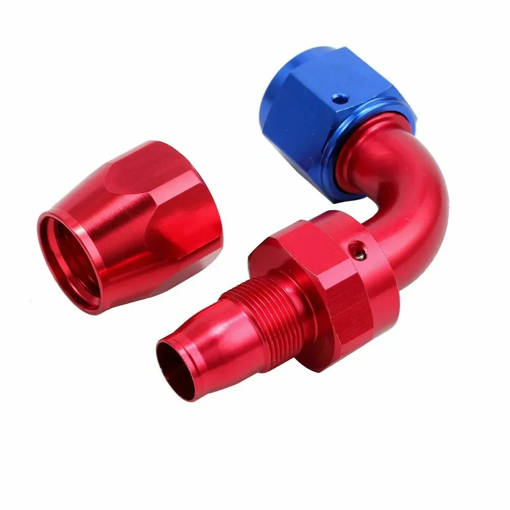 AN8 90 de alta qualidade °   Adaptador de encaixe de extremidade de mangueira de vedação giratória de alumínio para linha de mangueira de combustível de óleo vermelho-azul TF-1001