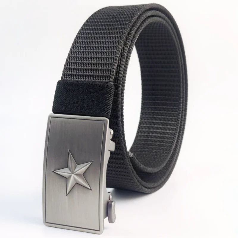 Five pointed star automatic smooth buckle nylon canvas belt for male youth military training belt, fashionable and casual