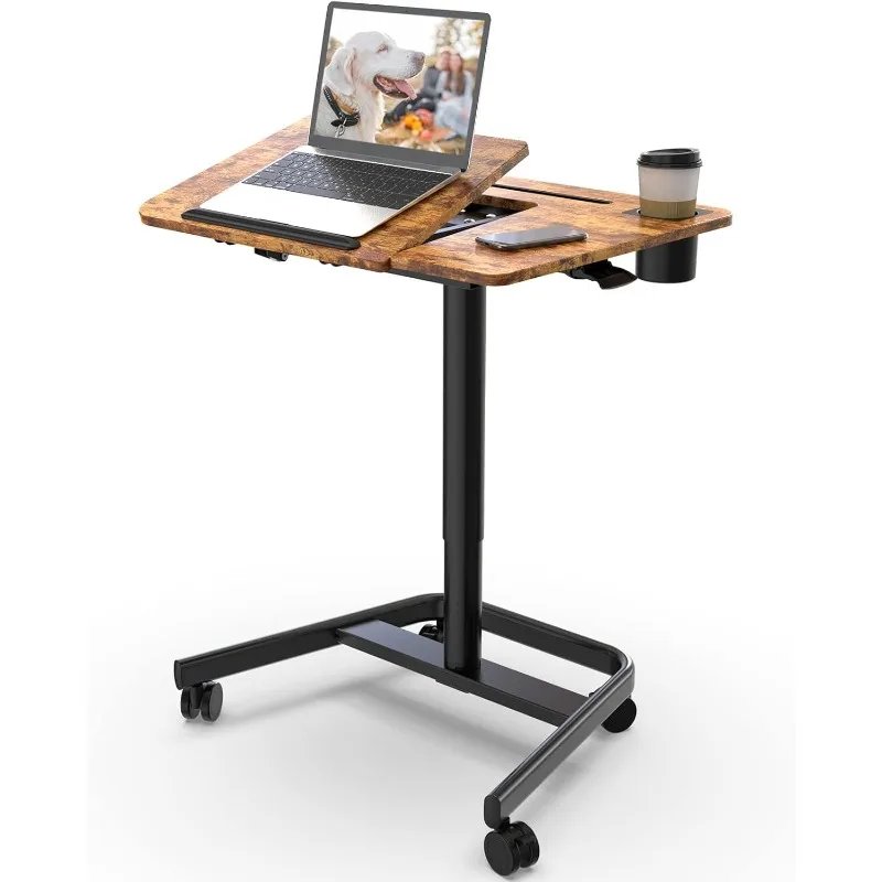 Mobile Standing Desk, Portable Sit Stand Desk with Wheels Cup Holder for Bed Couch Hospital