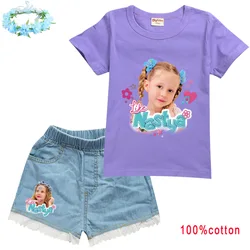 Like Nastya Show Clothes Kids Summer Casual Outfits Toddler Girls Short Sleeve T-shirt+Denim Shorts 2pcs Set Children's Clothing