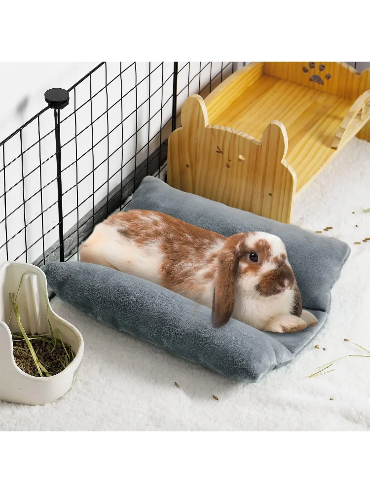 Rabbit Bed Thickened Soft Bunny Concave Bed Cuddle Cushion Plush Mat with Cotton Lounger Pillows Small Pet Flop Mat for Sleeping