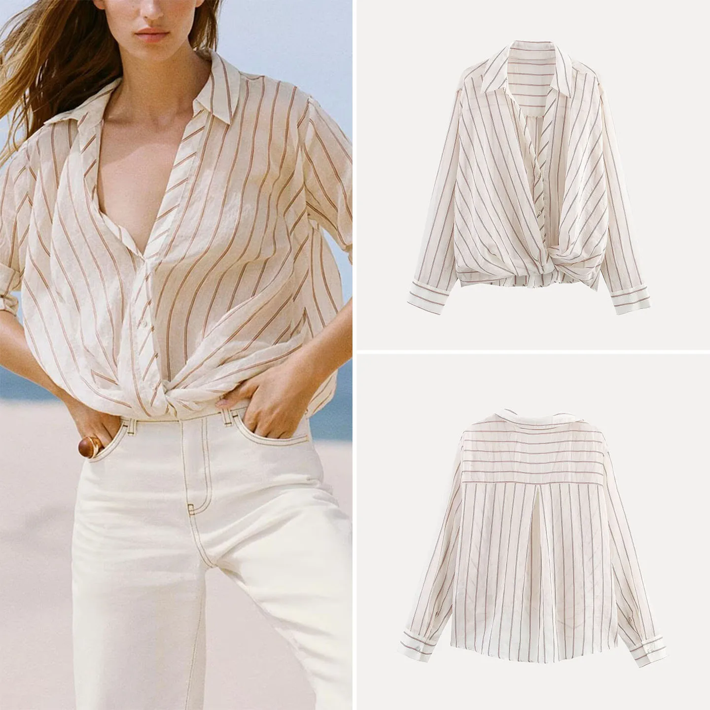 Fashionable Long Sleeve Metal Line Pattern Shirt Women's Casual Loose Fit Shirt Autumn 2026 ZADATA Brand