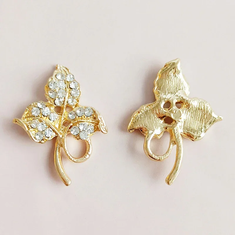 Engood 100Pcs Rhinestones Leaves Button Sewing Trim & Embellishments Craft Buckle DIY Wedding Collar Decoration Hair Accessories