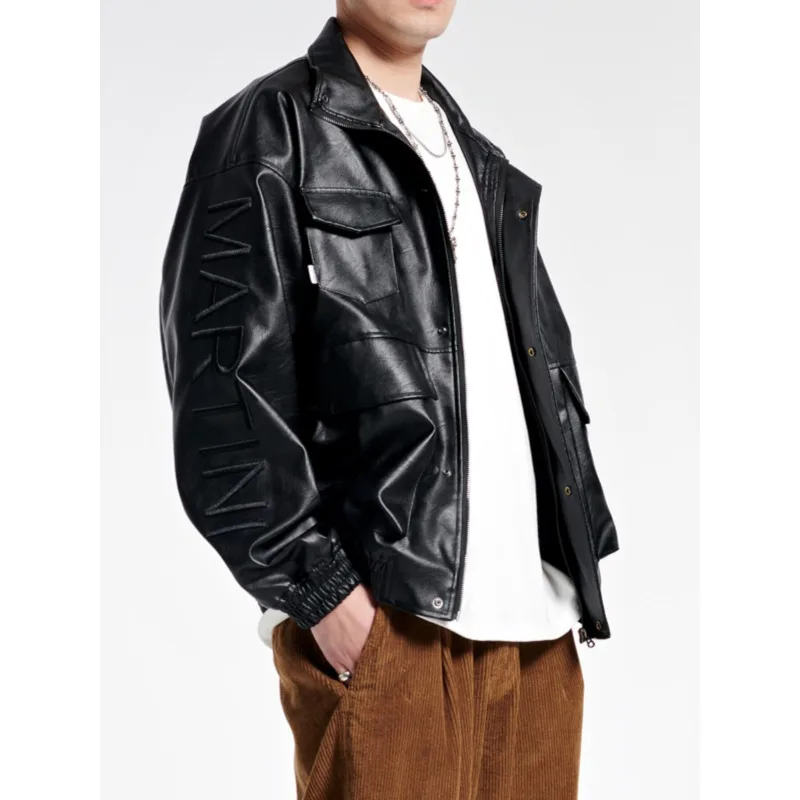 Work Jacket Men's Loose Stand-up Collar Motorcycle Casual All-match Solid Color Top