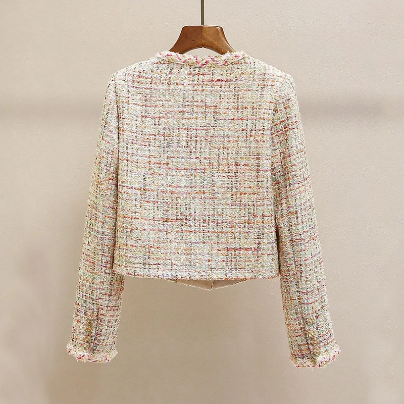 Autumn High-End French Heavy-Duty Rhinestone-Studded Woven Tweed O-Neck Short Jacket Ropa Mujer Outerwears Traf Moda Mujer 2026