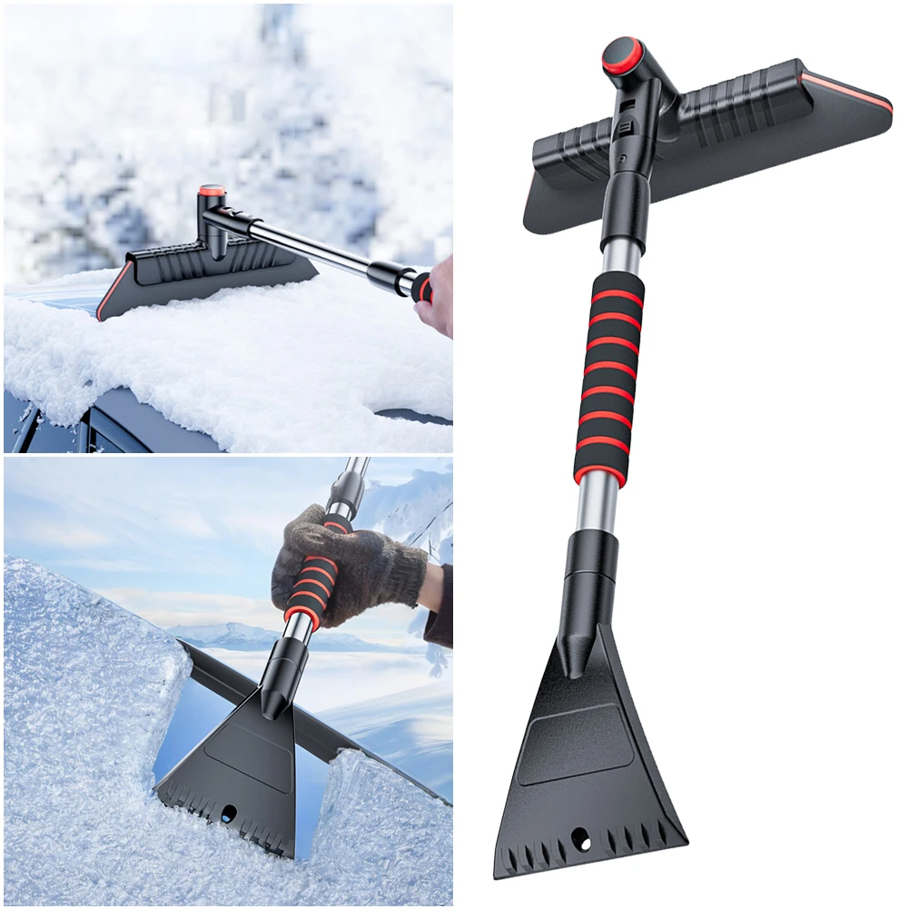 2 In 1 Extendable Ice Scraper Multifunctional Detachable Snow Brush Ergonomic Handle Retractable Snow Remover Car Accessories