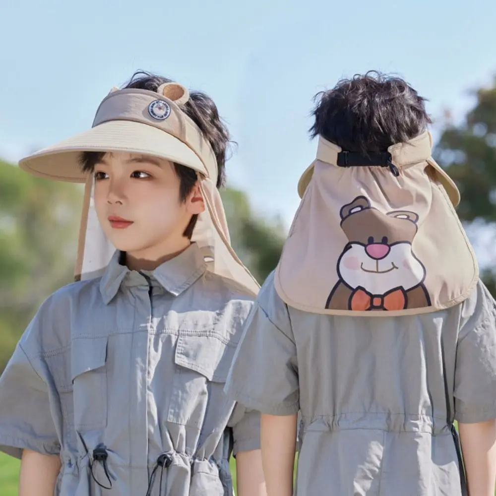 

Breathable Cartoon Empty Top Hat Removable Sunscreen Kids Shawl Sun Hat Quick Dry Wide Brim Baby Sun Protection Hat Children