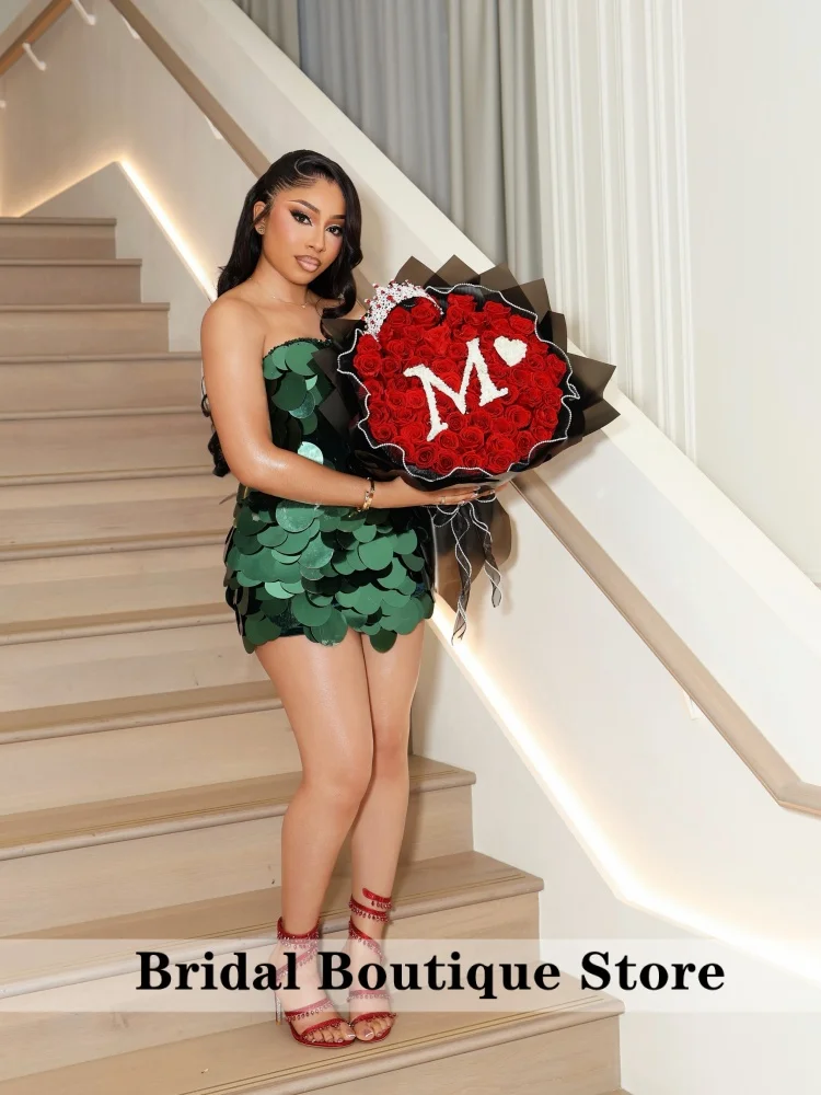 Shining Big Sequins Hoco Dress Sweetheart Backless Bodycon Mini Party Dress Nightclub Party Celebrate Bar Singer Stage Wear