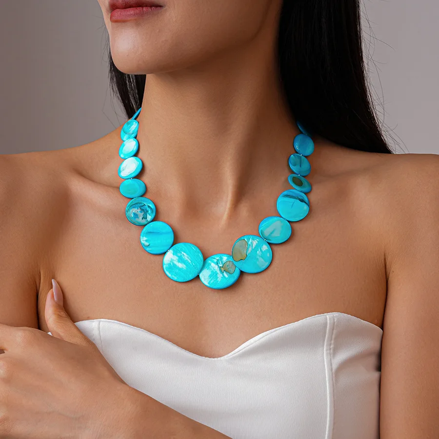 Boho-Muschel-Halskette für Frauen, minimalistische geometrische runde Schlüsselbeinkette, Halskette im ethnischen Stil, Party, Hochzeit, Schmuck, Geschenke