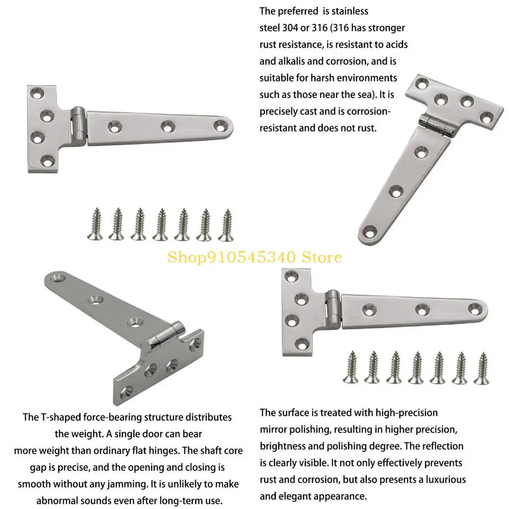 U2JA T-Shaped Marine Hinge 75 x 152 mm for Boat Lid with 7 Screws