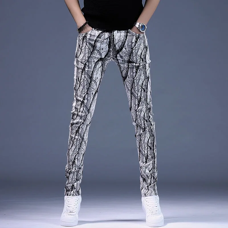 

Men's Clothing Spring and Autumn high quality Fashion Brand Distinctive Printed Slim-Fit Trousers All-Match Casual Leggings