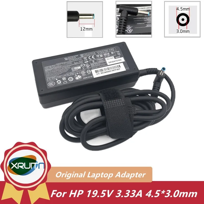 For HP 19.5V 3.33A 65W Laptop Charger Genuine Original AC Power Adapter Blue Tip  613149-001 854117-850 677770-002 693149-001