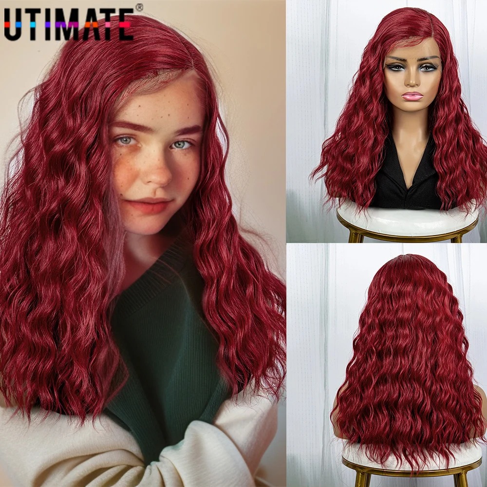 Water Curly Synthetic Wig Side Part Curly Wig for Women Red Color Lace Wig 4X1 Lace Women's Wigs Daily Use Cosplay Costume