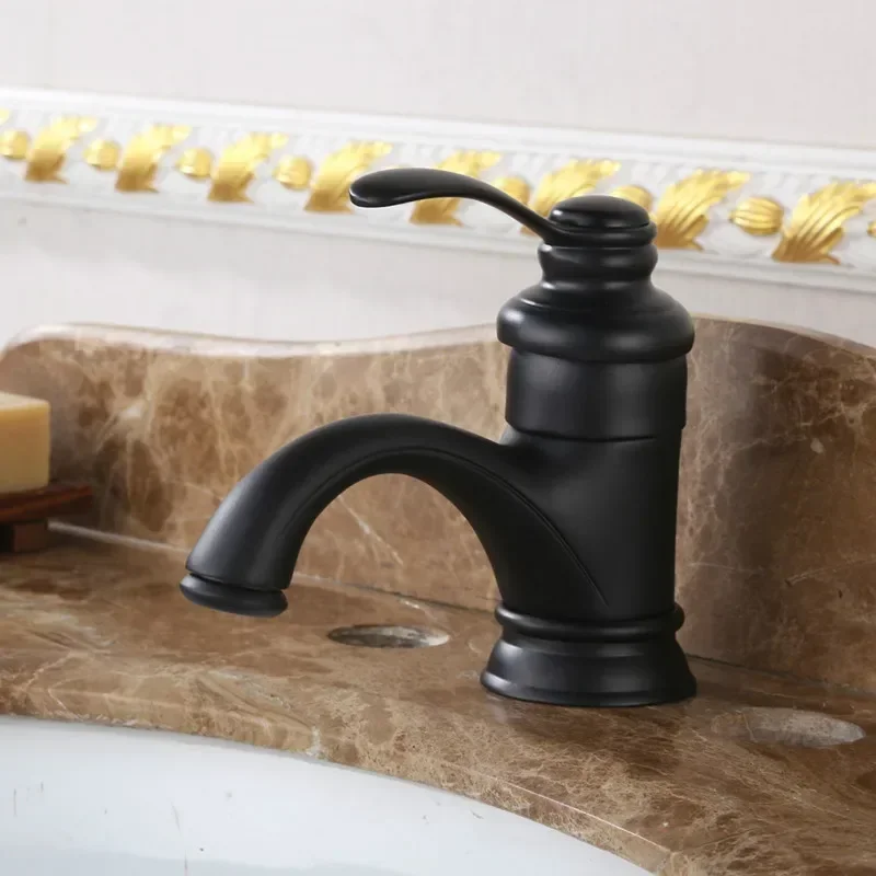 Black Faucet Bathroom Hot and Cold Tap Antique Brass Retro Basin Sink Mixer Taps Deck Mounted Vintage Bathroom Sink Faucet