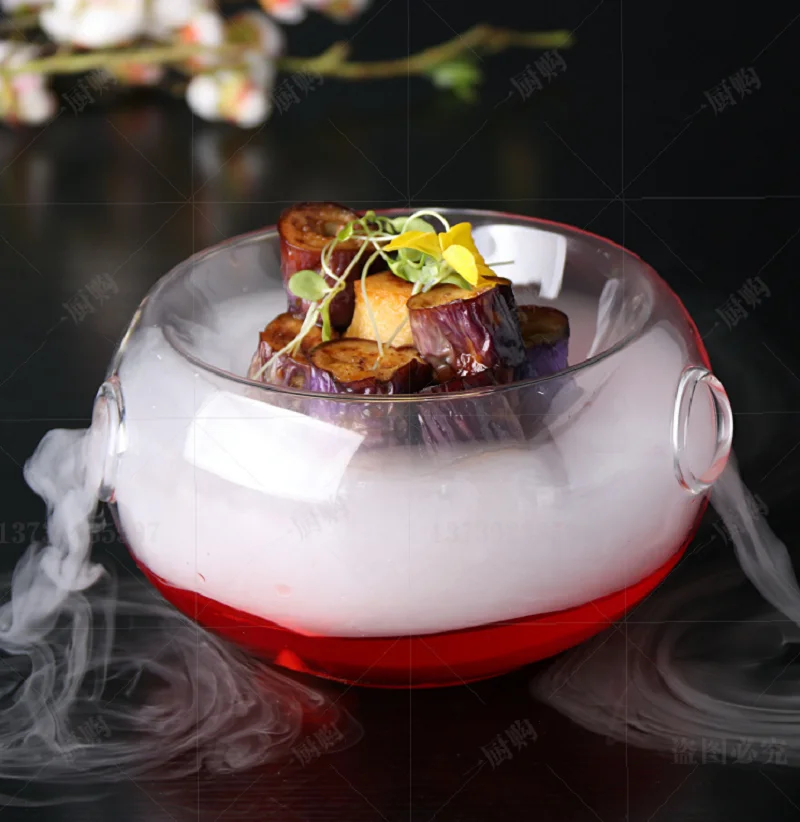 

Molecular Delicacies Creative Tableware Cooking Hollowware Handmade Salad Bowls Specials Dry Ice Artistic Conception Glass Bowl