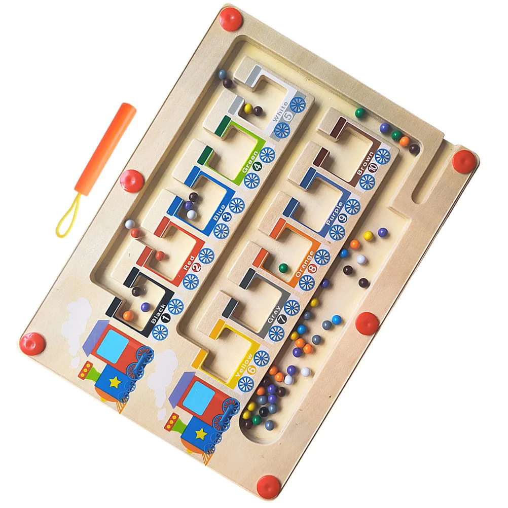 

Color and Number Matching Puzzle Board with Magnetic Wooden Trains Montessori Tool for Kids Ages 1-3 Playtime