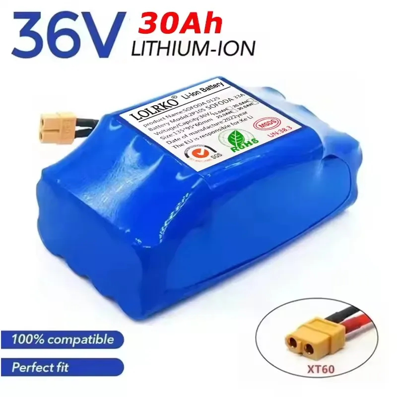 36V 30Ah 10S2P battery pack for electric self balancing scooters, air cushion unicycles, long range, more efficient