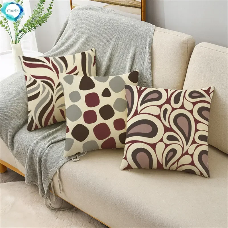 45X45cm Linen Geometric Stripe Print Pillowcase Home Decor Lumbar Chairs Cushion Cover Decoration Maison Sofa Throw Pillows