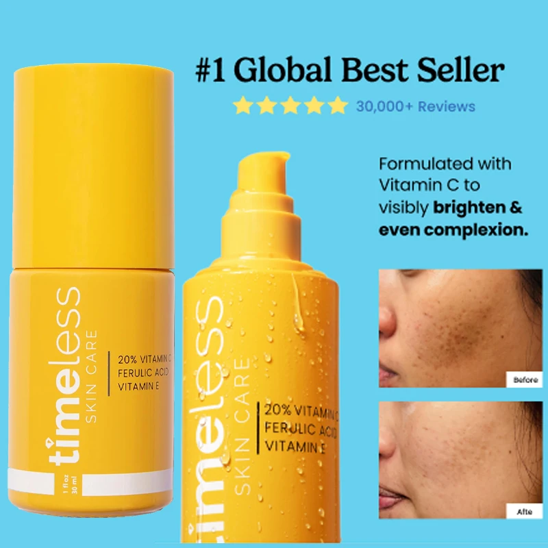 Timeless Vitamin C Acid Serum Collagen Brightens Skin Tone Improves Dullness Lightweight Facial Essence For All Skin Types