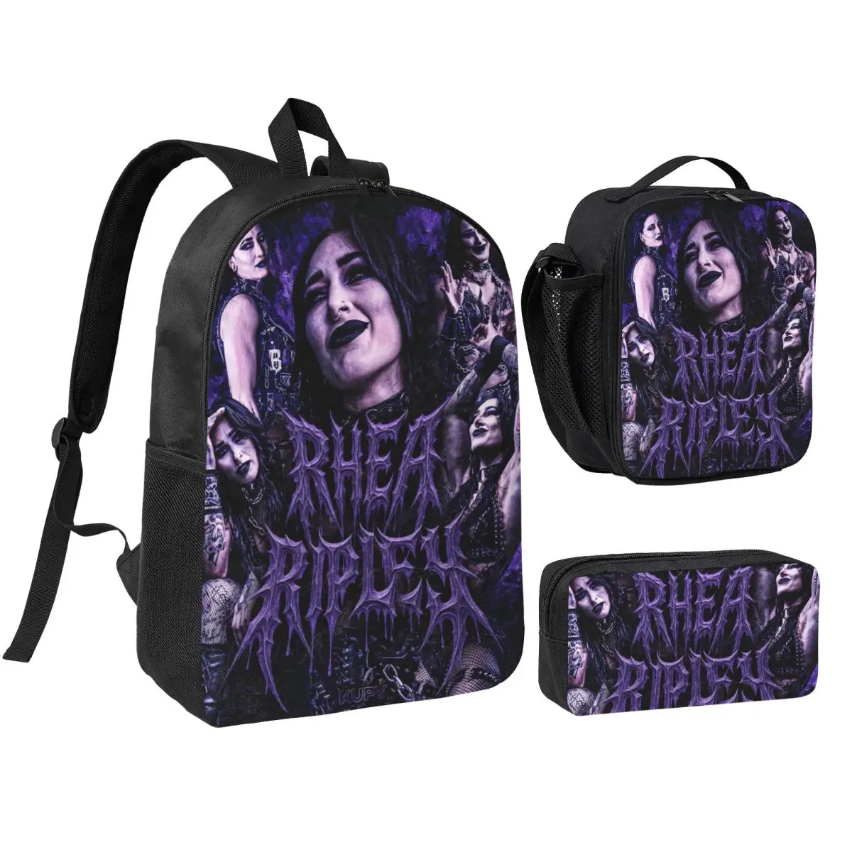 Rhea Ripley Wrestler Wrestling Backpack Lunch Box Pencil Boxes for Boys Girls Backpacks Large Capacity School bag Bookbag Set