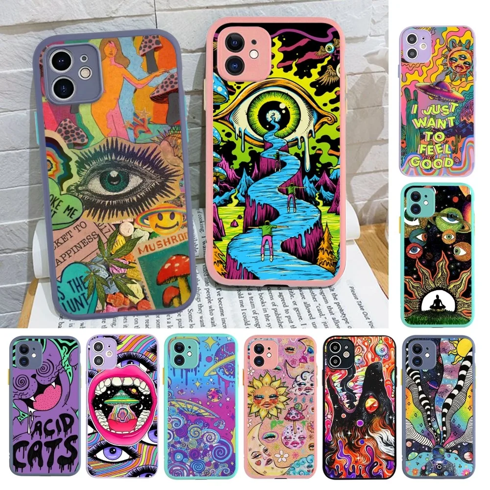 جراب هاتف ملون مخدر Trippy فني ، جراب غير لامع ضد الصدمات لهاتف iPhone 14 ، X ، XR ، XS ، 7 ، 8 Plus ، 11 ، 12 ، 13 Pro Max ، 13Mini