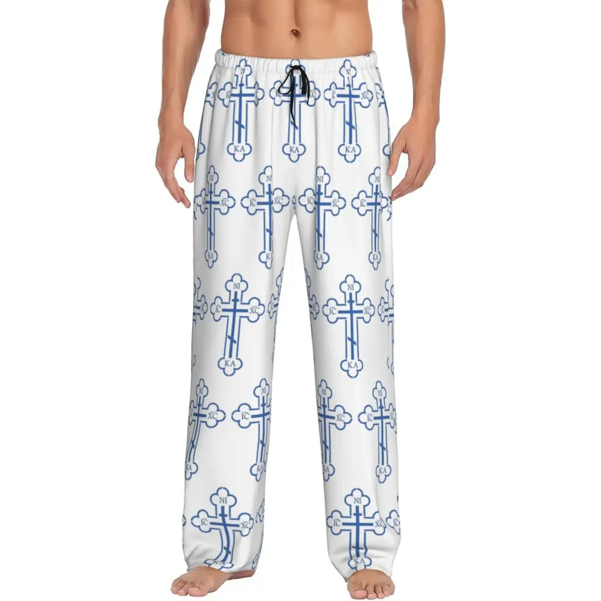 Custom Russian Orthodox Cross Print Pajama Pants Men Sleepwear Sleep Lounge Bottoms with Pockets