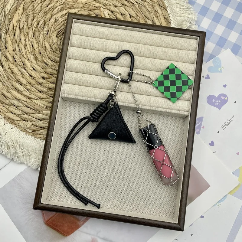 2026 New Creative Versatile Simple Fashion Triangle Bag Pendant Keychain Portable Pullable Lipstick Mesh Bag 10PCS