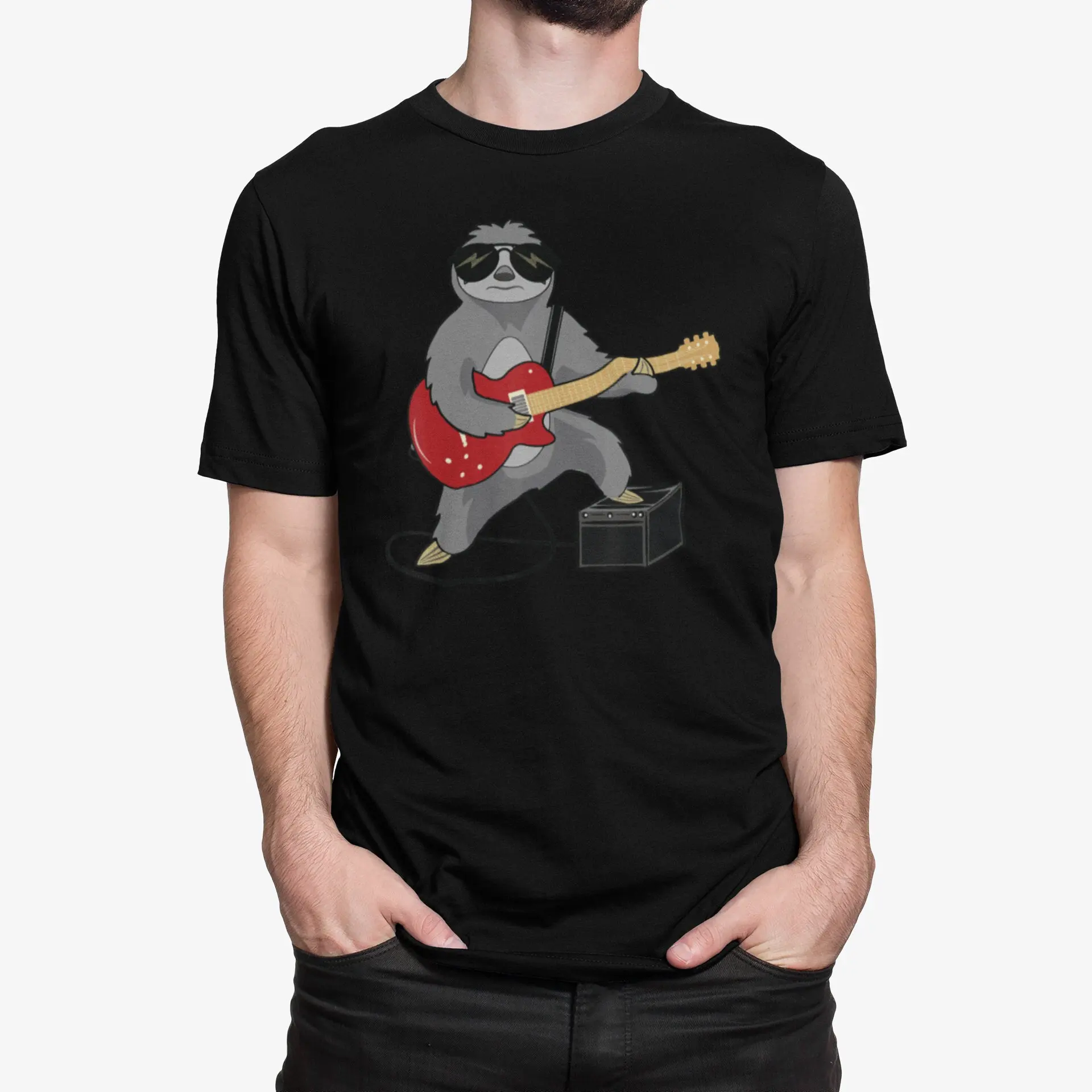 Rock and Roll Sloth GuitarisT T Shirt Funny Playing Guitar for Guitarists Fans Music Apparel Lover