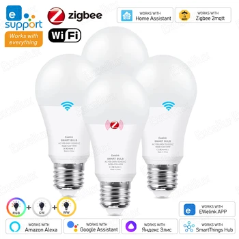 Ewelink zigbee/wifi e27 lâmpada led inteligente rgb + cw + ww 15w lâmpadas led trabalho com amazon alexa google assistente de casa alice