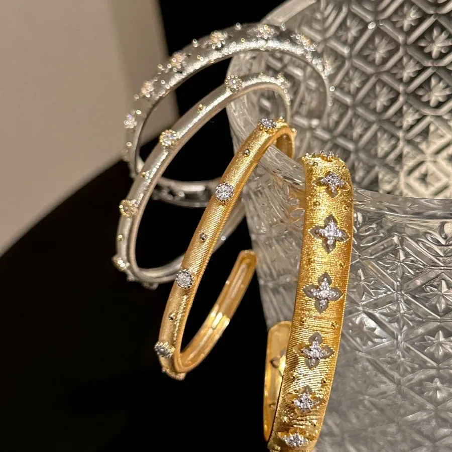 gold Women 2025 New Buccella Vintage Bracelet Open-ended Woven Gold Diamond Vintage bracelets for women