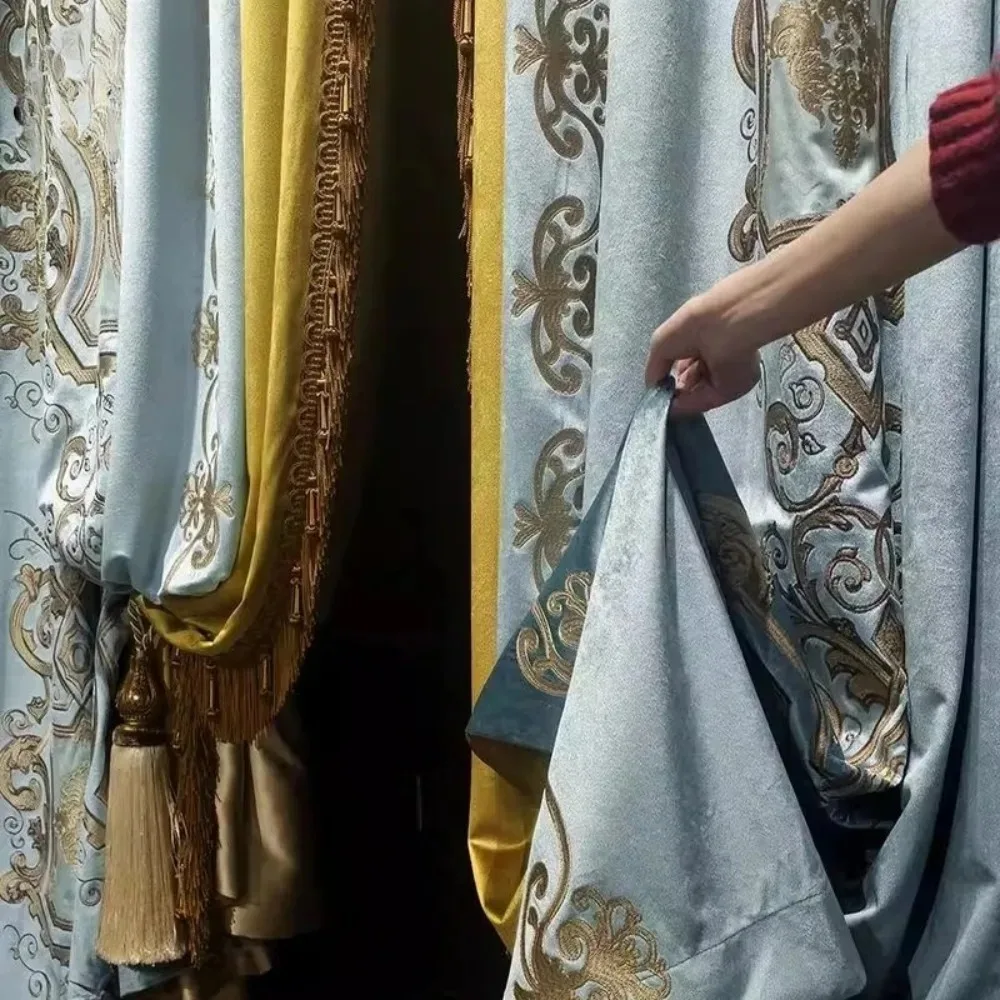 Custom Curtains for Living Room Bedroom Luxury Villa Embroidered Velvet Blackout European American High End Thermal Drapes