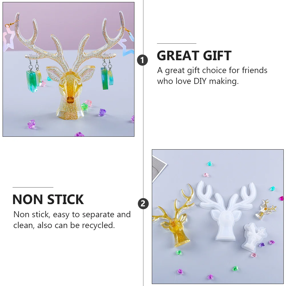 

1 Set Antler Shape Silicone Mold Jewelry Rack Making Tool Christmas Deer Epoxy Resin Mold Diy Crafts Dry Flowers Glitter Pigment