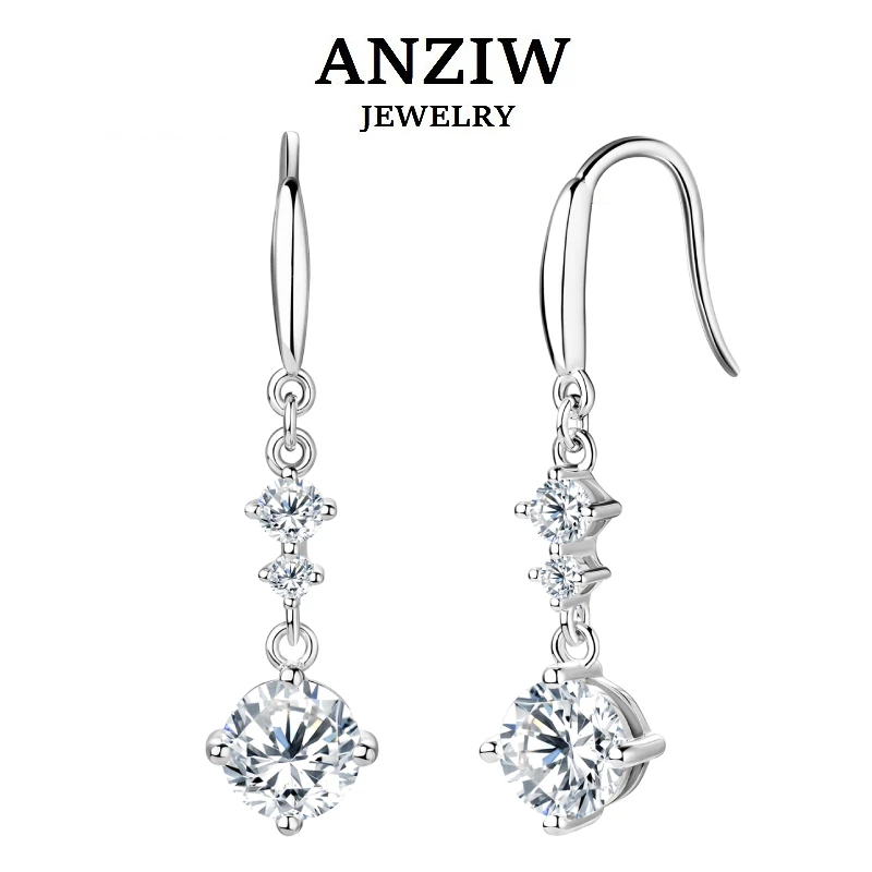 

Anziw New D1.13CT Moissanite Drop Earrings Silver 925 Gold Plated Wedding Hook Earrings for Women Jewelry with GRA Certificate