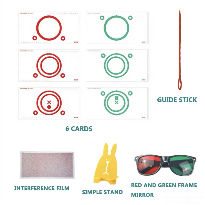 Red and green variable vector visual function fusion set stereo vision training exotropia esotropia correction phoria fixation