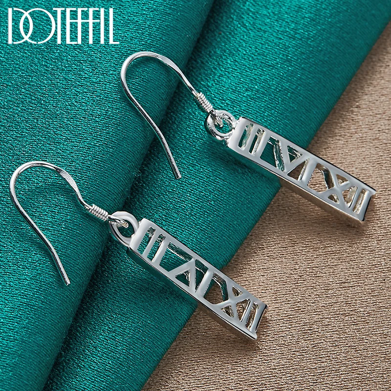 DOTEFFIL 925 Sterling Silver Long Roman Numerals Drop Charm Earrings For Women Party Gift Fashion Wedding Engagement Jewelry