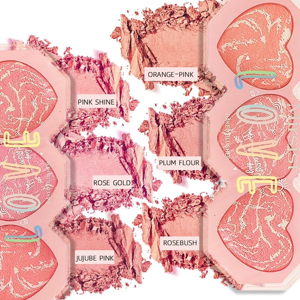 Valentine's Day Mirsist tricolor streaky meat high gloss powder blusher heart-shaped baking and tanning all-in-one makeup plate