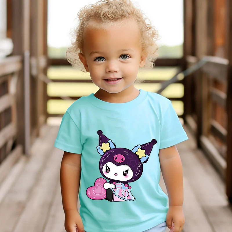 

Kuromi Printed Kids T-shirt Summer Children's Cotton Short Sleeve Suitable for Boys and Girls Blue Casual Tops