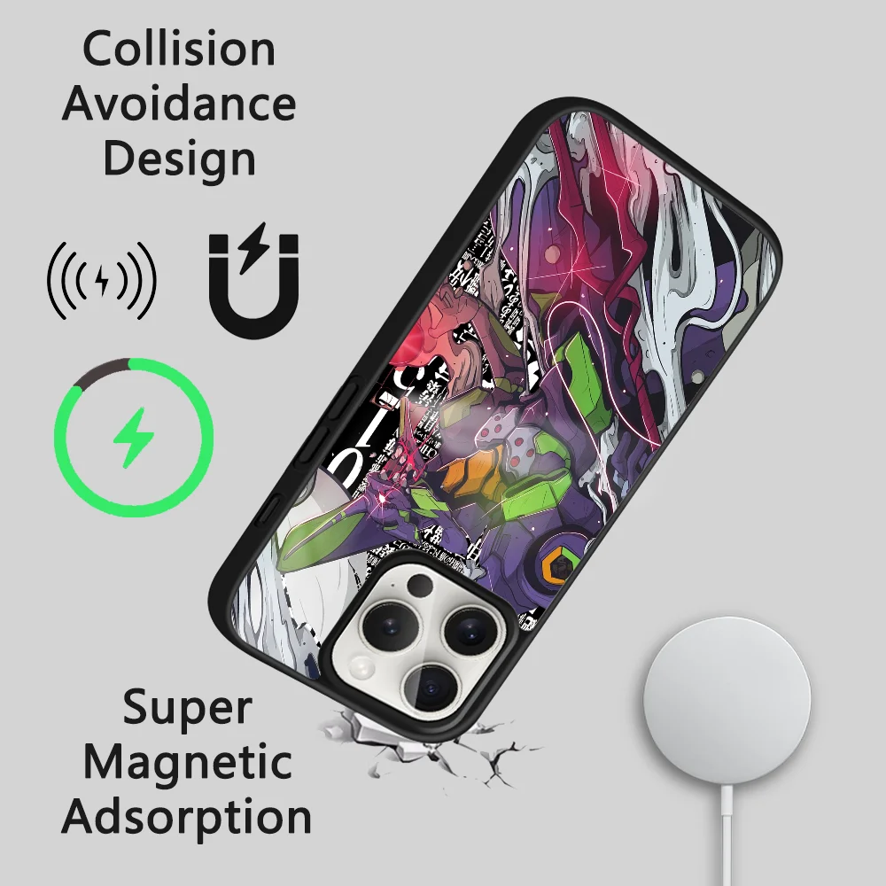Funda de teléfono magnética de Anime E-Eva 01, funda de carga inalámbrica Magsafe para iPhone 16 15 14 13 12 11 Pro Max Plus Mini