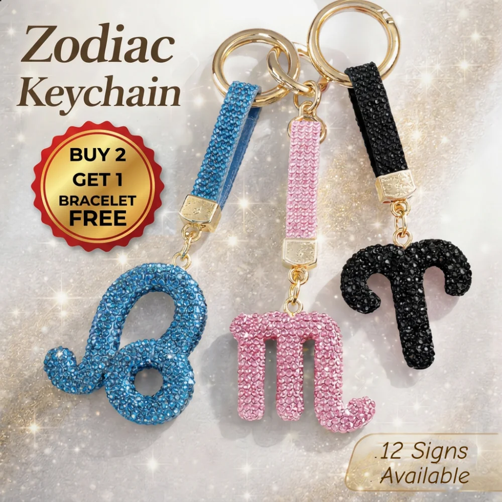 

Zodiac Keychain Rhinestone Crystal BUY 2 GET 1 FREE Gift Sparkling Bag Charm Astrology Sign Constellation Keyring ForWomen Girl
