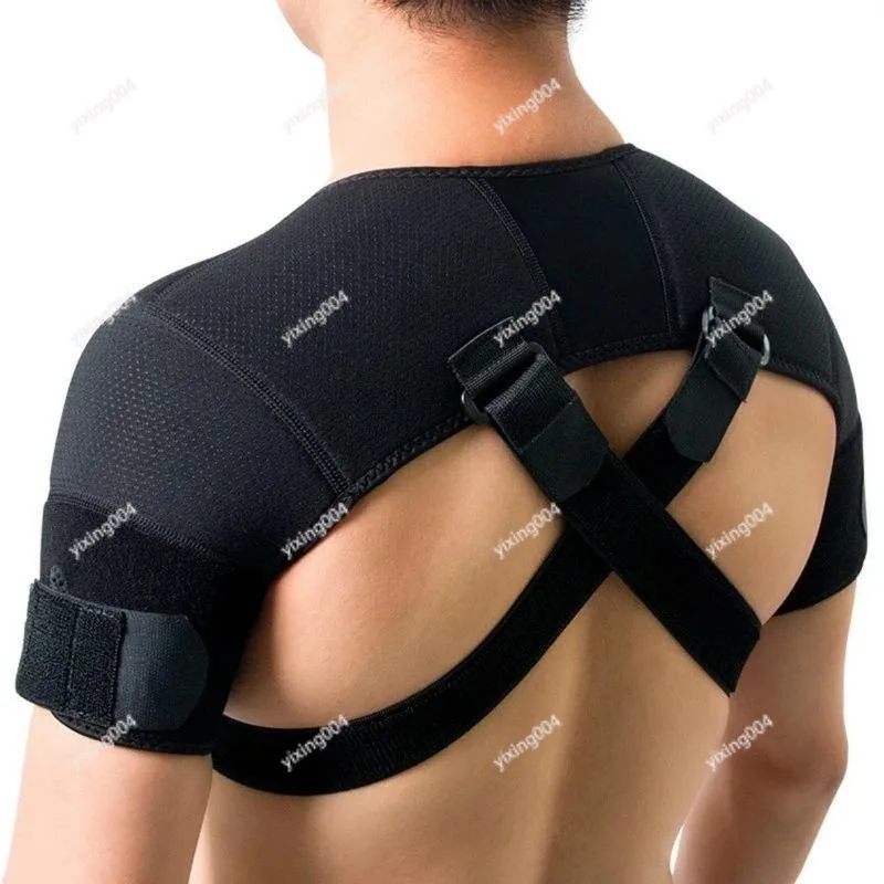 Sports Double Shoulder Support Strap, Adjustable Breathable Cross Back Brace Compression Shoulder Belt