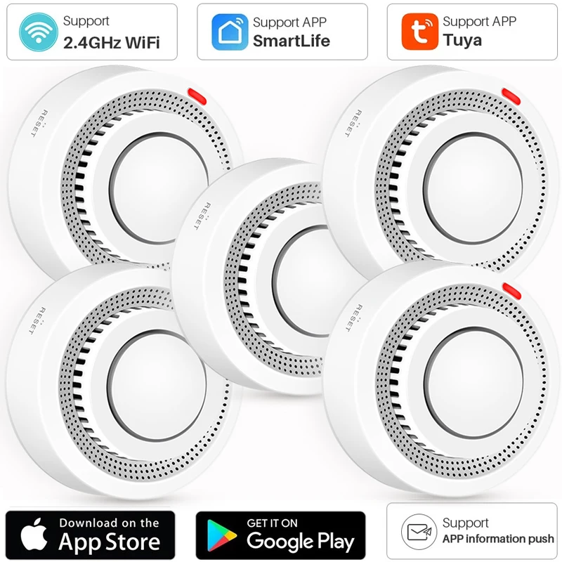 Wifi Tuya Smart Smoke Detector Sensor Wireless Fire Protection Smoke Alarm High Sensitivity Safety Prevention Sensor 80DB