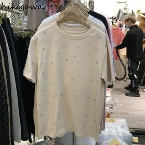 Kurzärmel für Frauen mit O, Extragrand Casual Tops, Heavy Diamond T -Shirt, weiße Mode, Sommer, Y2K, 2024 12 Hauptverkäufe Branco Bright Sales - №4