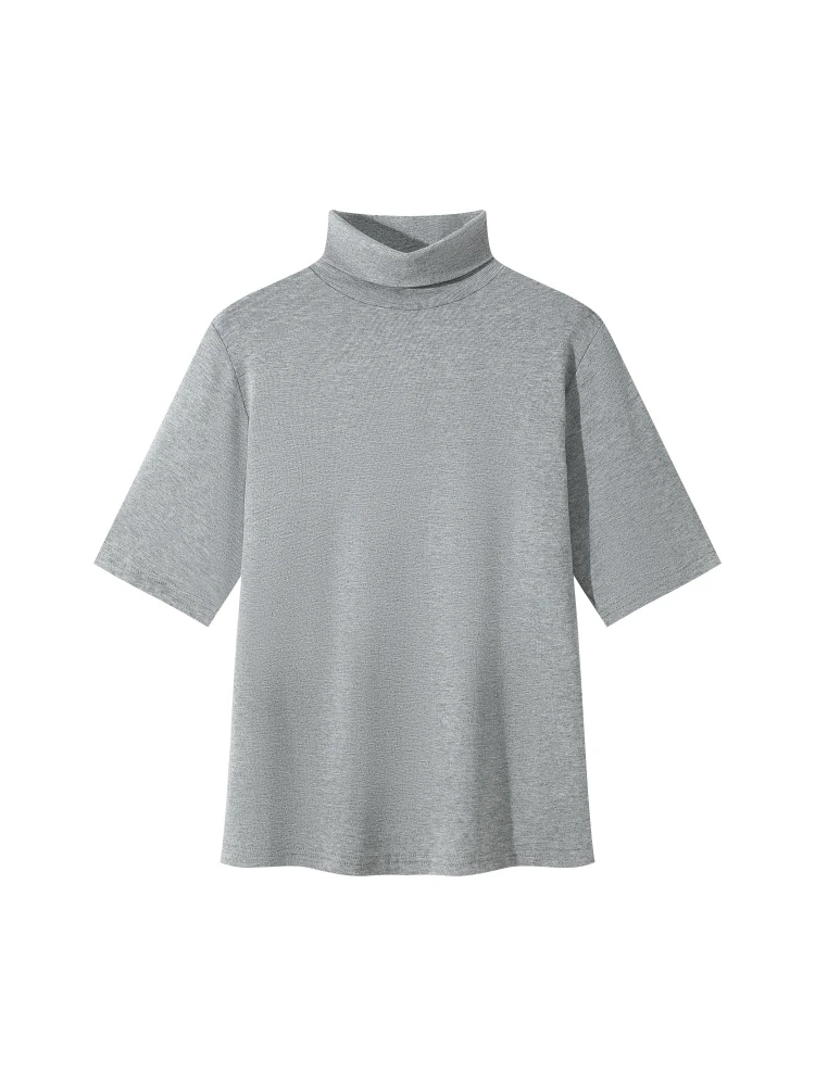 2026 Herbst Winter Damen T-Shirt Rollkragen Kurzarm-Shirt Stilvolles Einfarbiges Schlankes Weiches Basic-Layering-Unterhemd Lässiges Strick-Oberteil – Detail 3